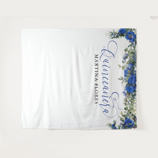 Blauwe Roos Eucalyptus Elegante Quinceanera Achter Wandkleed (Voorkant (horizontaal))