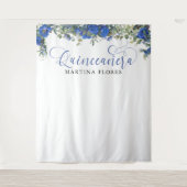 Blauwe Roos Eucalyptus Elegante Quinceanera Achter Wandkleed (Voorkant)