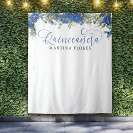 Blauwe Roos Eucalyptus Elegante Quinceanera Achter Wandkleed