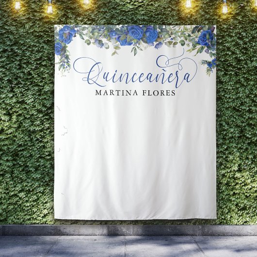 Blauwe Roos Eucalyptus Elegante Quinceanera Achter Wandkleed