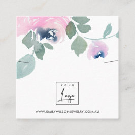 BLAUWE ROOS FLORAL BRACELET KETTING DISPLAY VIERKANTE VISITEKAARTJE