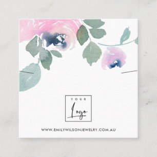 BLAUWE ROOS FLORAL BRACELET KETTING DISPLAY VIERKANTE VISITEKAARTJE