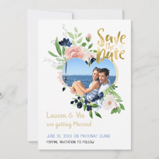 Blauwe Roos Foto Bewaar de Datum Save The Date (Voorkant)