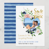 Blauwe Roos Foto Bewaar de Datum Save The Date (Voorkant / Achterkant)