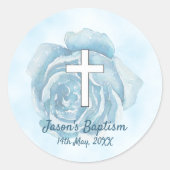 Blauwe roos glans ronde sticker (Voorkant)