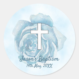 Blauwe roos glans ronde sticker