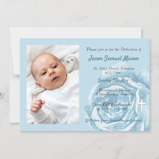 Blauwe roos glans toewijding magnetische uitnodiging (Voorkant)