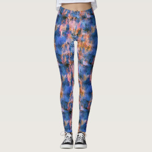 Blauwe Roos Gold Oranje Waterverf Leggings