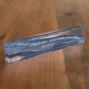 Blauwe roos goudmagermarmer naambordje