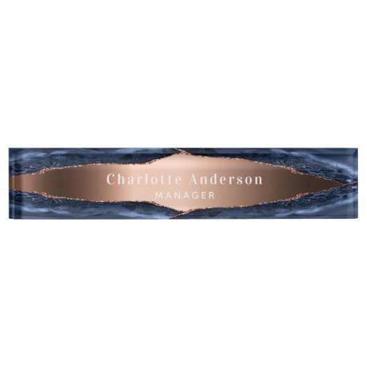 Blauwe roos goudmagermarmer naambordje (Voorkant)