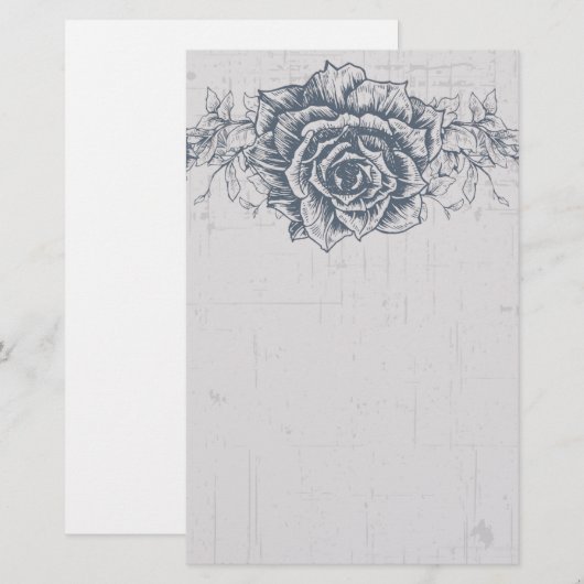 Blauwe Roos grens Briefpapier (Voorkant / Achterkant)