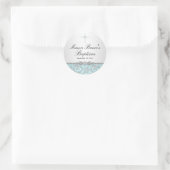 Blauwe Roos & Kruis Doopsticker Ronde Sticker (Tas)