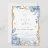 Blauwe Roos Kust Touw Trouw Save The Date (Voorkant)