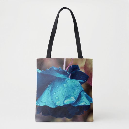 Blauwe Roos Lingering Raindrops Vloerkunst Tote Bag (Voorkant)