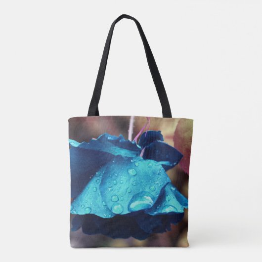 Blauwe Roos Lingering Raindrops Vloerkunst Tote Bag (Achterkant)
