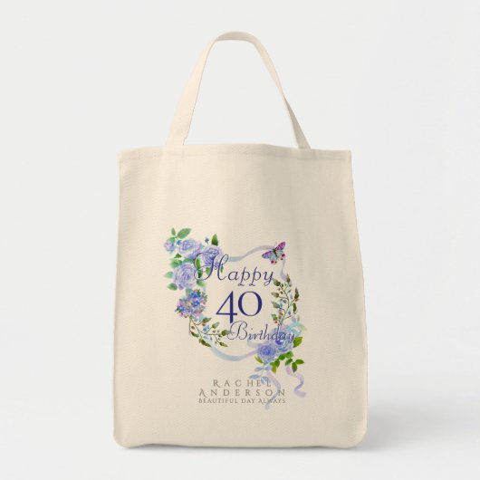 Blauwe Roos Lint 40e Verjaardag Tote Bag (Voorkant)