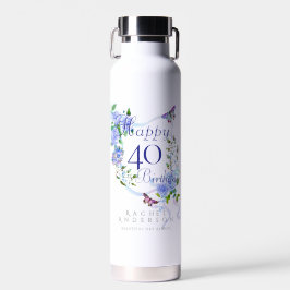 Blauwe Roos Lint 40e Verjaardag Waterfles