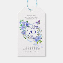 Blauwe Roos Lint 70e Verjaardag Cadeaulabel