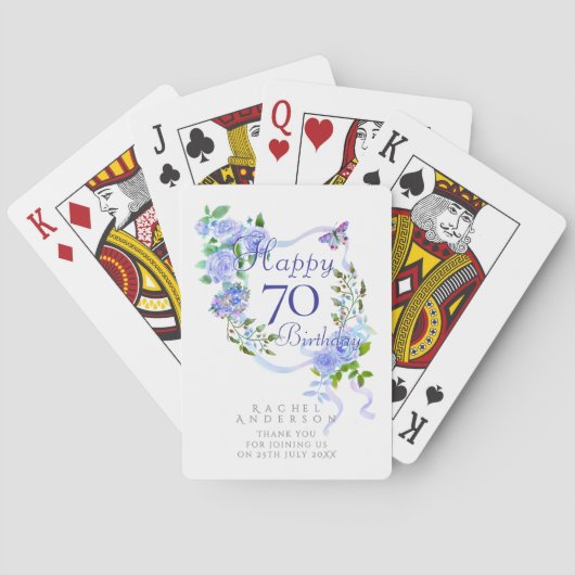 Blauwe Roos Lint 70e Verjaardag Pokerkaarten (Achterkant)
