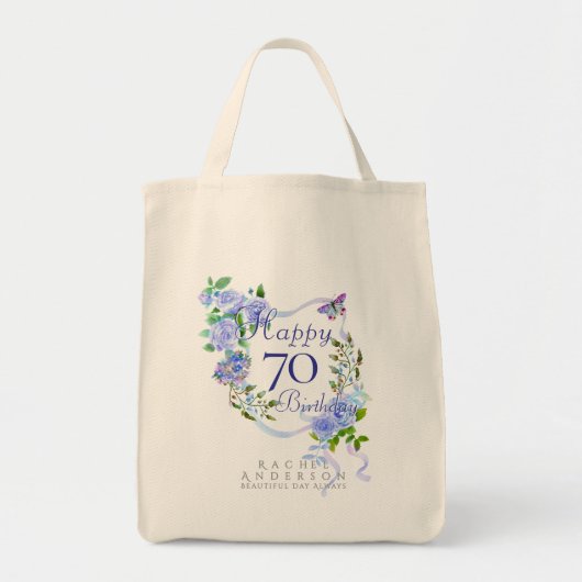 Blauwe Roos Lint 70e Verjaardag Tote Bag (Voorkant)