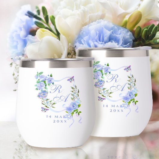 Blauwe Roos Lint Monogram