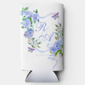Blauwe Roos Lint Monogram Blikkoeler Seltzer Blikjeskoeler (Voorkant)