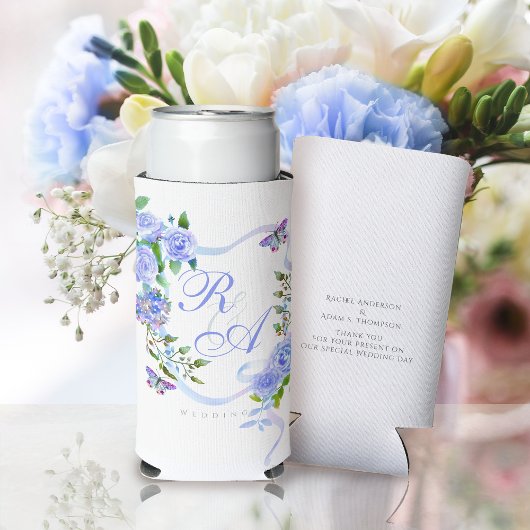 Blauwe Roos Lint Monogram Blikkoeler Seltzer Blikjeskoeler