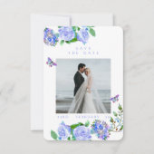 Blauwe Roos Lint Monogram Foto Bruiloft  Save The Date (Voorkant)