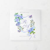 Blauwe Roos Lint Monogram Foto Trouw Uitnodiging (Cover)