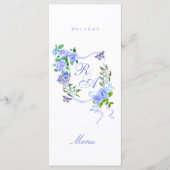Blauwe Roos Lint Monogram Huwelijksmenu Menu (Voorkant)