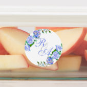 Blauwe Roos Lint Monogram Trouw Uitnodiging Labels (Aangebracht)