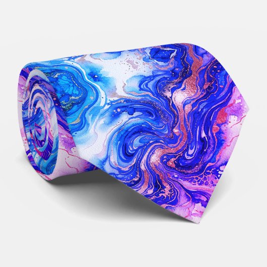 Blauwe Roos Marmer Luxe Abstracte Vloeibare Kunst Stropdas (Opgerold)