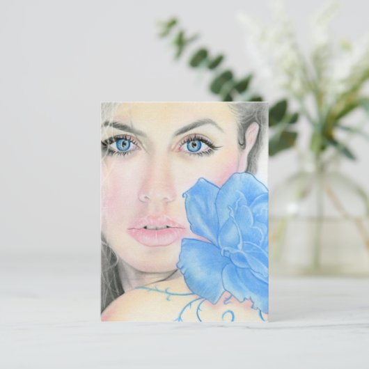 Blauwe Roos meisjes verlichting Briefkaart (Staand voorkant)