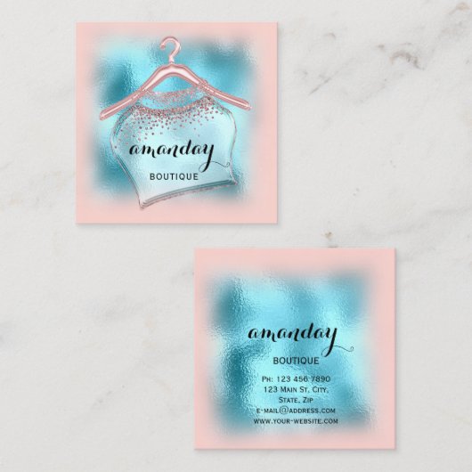 Blauwe Roos Mode Koop Boutique Cloth Hanger Vierkante Visitekaartje (Voorkant / Achterkant)