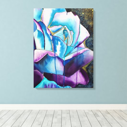 Blauwe Roos, originele kunst Canvas Afdruk (Insitu (Houten vloer))
