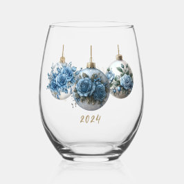 Blauwe Roos Ornamentenset Trio Wijnglas Zonder Voet