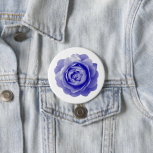 Blauwe roos ronde button 7,6 cm