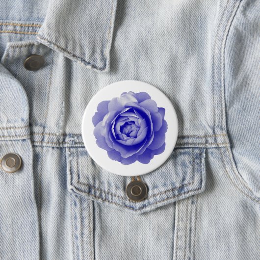 Blauwe roos ronde button 7,6 cm (In situ)