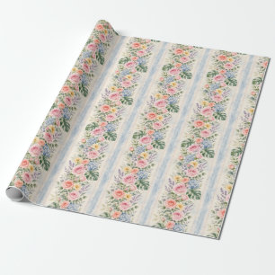 Blauwe Roos Tropische Bloem Streep Waterverf Cadea Cadeaupapier