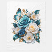 Blauwe Roos Vlinder Bloem Dekbed van Fleece Deken (Voorkant)