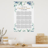 Blauwe Roos Waterverf Floral Wedding Seating Chart Poster (Keuken)