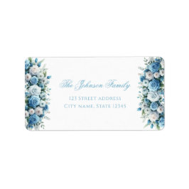 Blauwe Roos & Zilveren Kruis Doop Retouradres Etiket