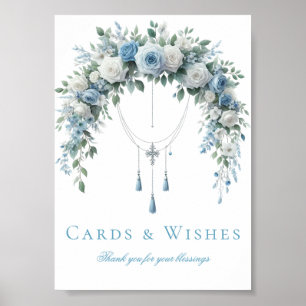 Blauwe Roos & Zilveren Kruis Doopkaarten & Wensen Poster