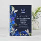 Blauwe roos zilveren vlinderbloemige bruiloft kaart (Staand voorkant)
