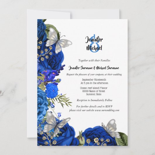 Blauwe roos zilvervlinderbloemkool kaart (Voorkant)