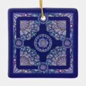 blauwe rosace keramisch ornament (Voorkant)