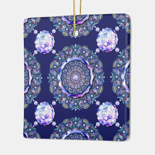 blauwe rosace keramisch ornament (Links)