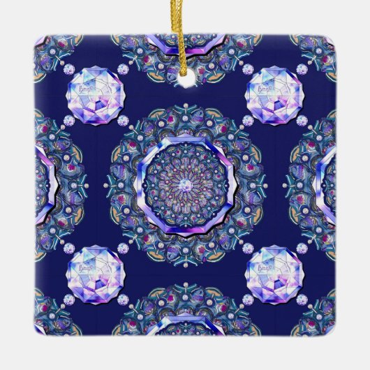 blauwe rosace keramisch ornament (Voorkant)