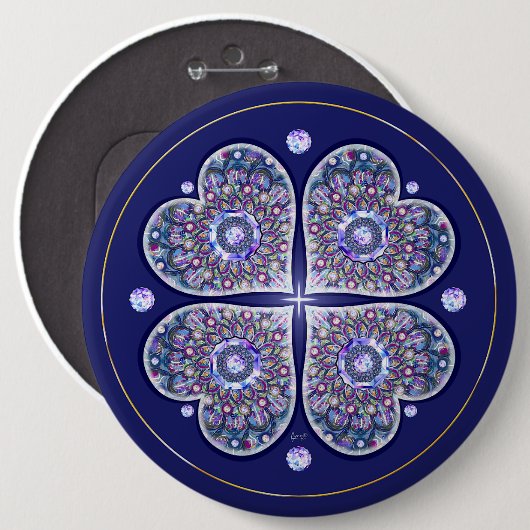 blauwe rosace ronde button 6,0 cm (Voorkant /achterkant)