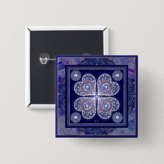 blauwe rosace vierkante button 5,1 cm (Voorkant /achterkant)